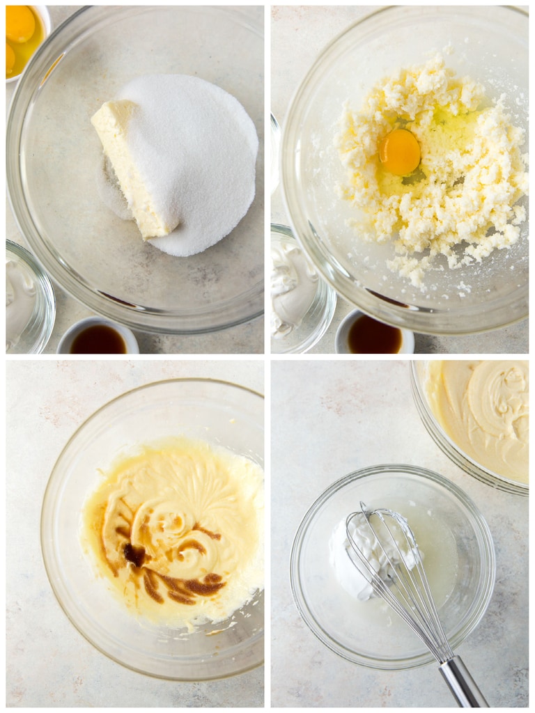 photo collage demonstrating how to mix wet ingredients for champagne cupcakes