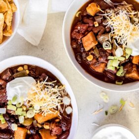 two bowls of slow cooker sweet potato chili