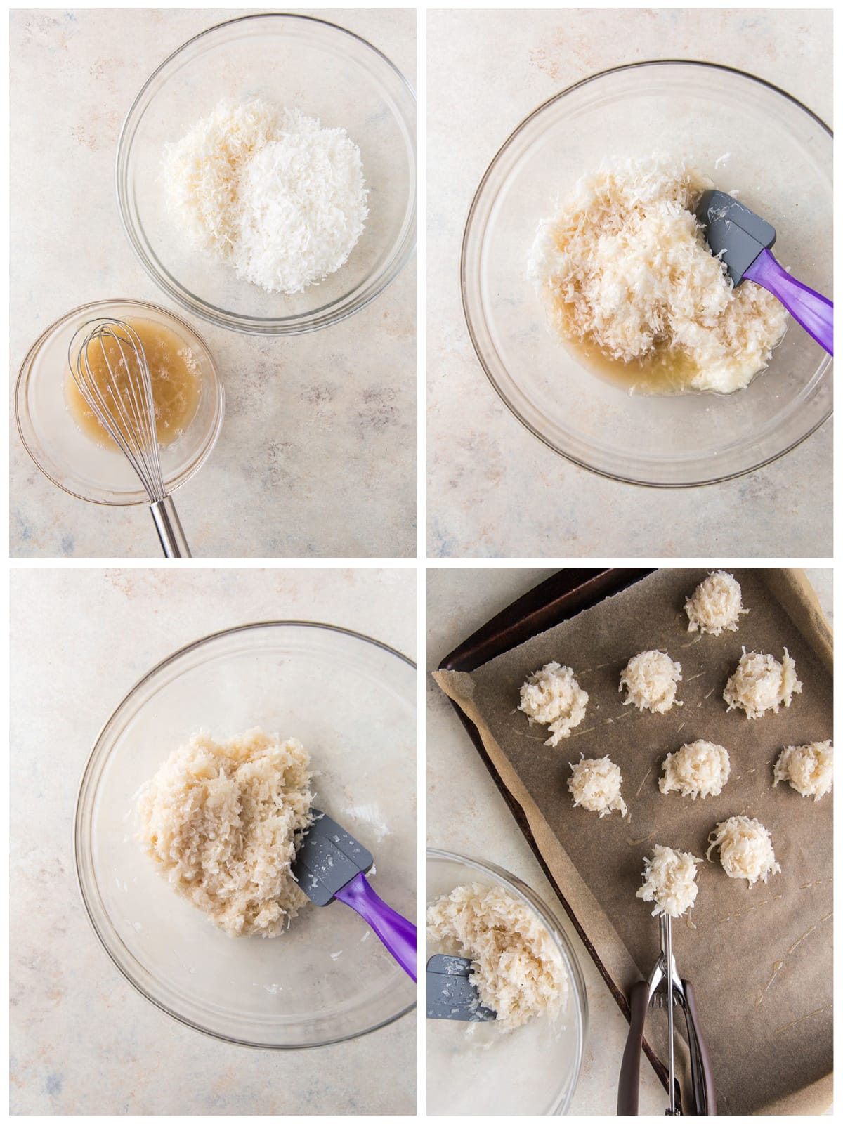 photo collage demonstrating how to make coconut macaroons