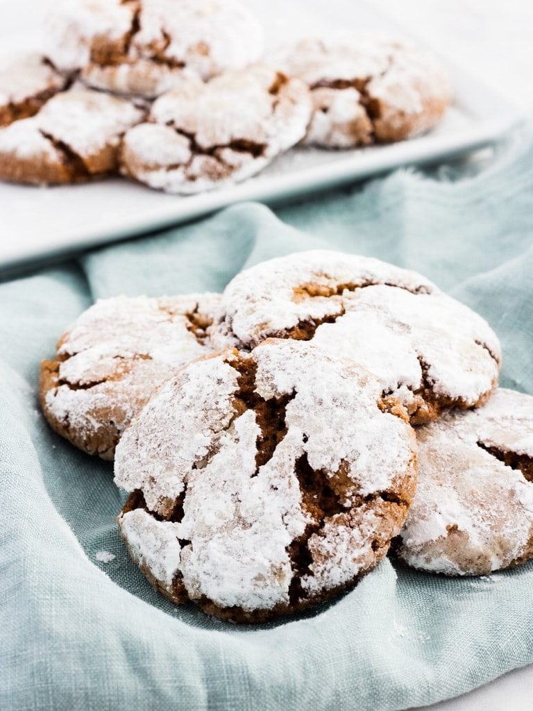 gingerbread crinkle cookies on light green cloth