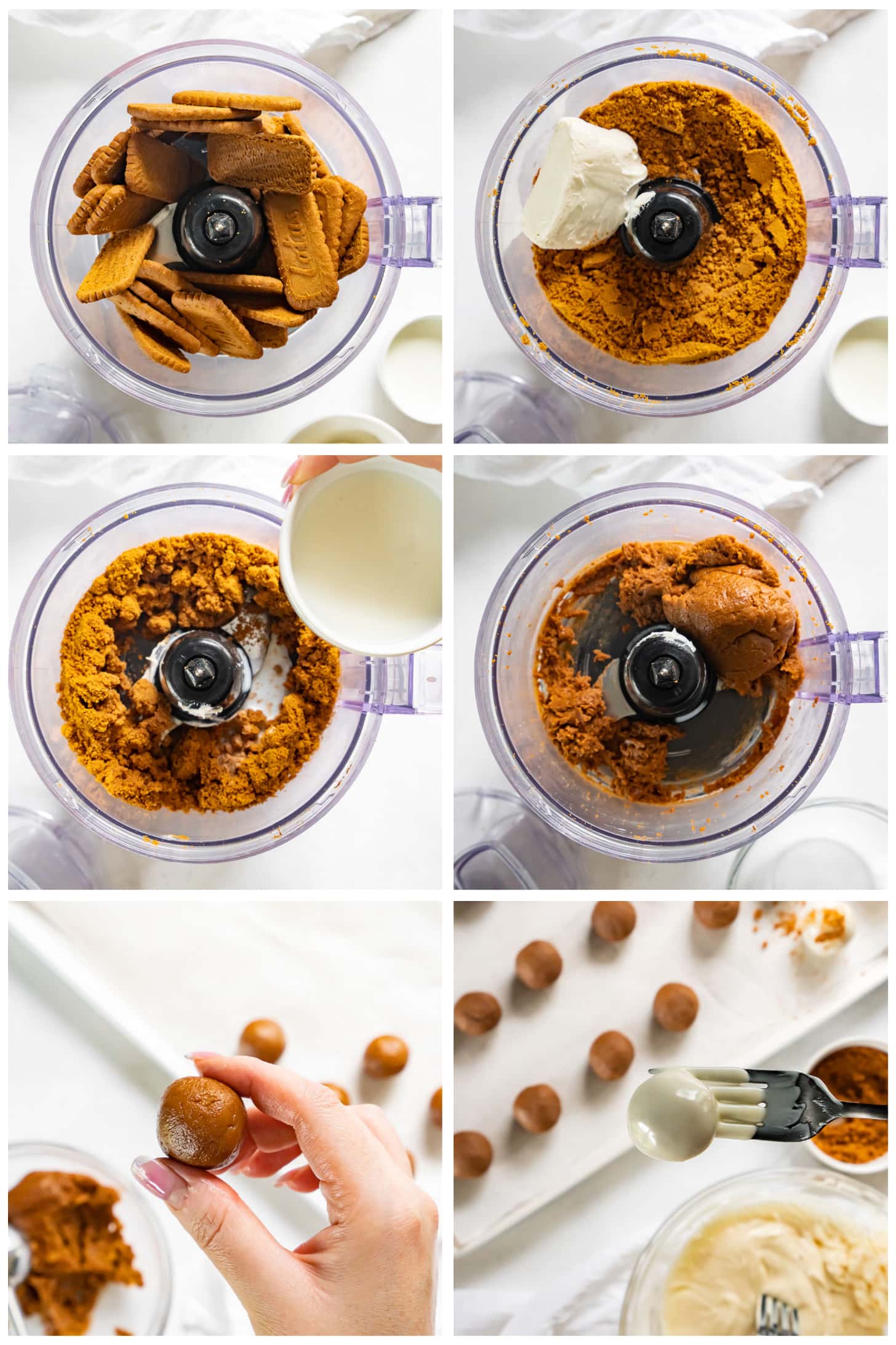 photo collage demonstrating how to make biscoff truffles in a food processor