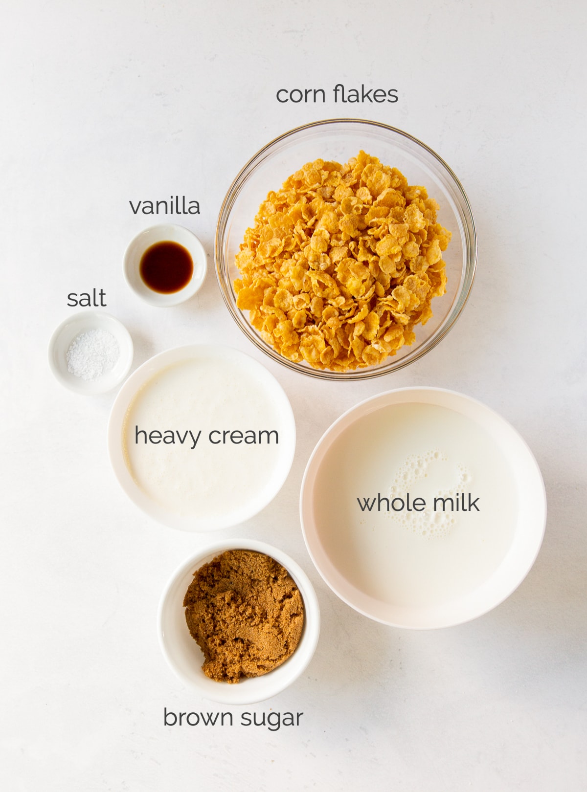 cereal milk ice cream ingredients in bowls