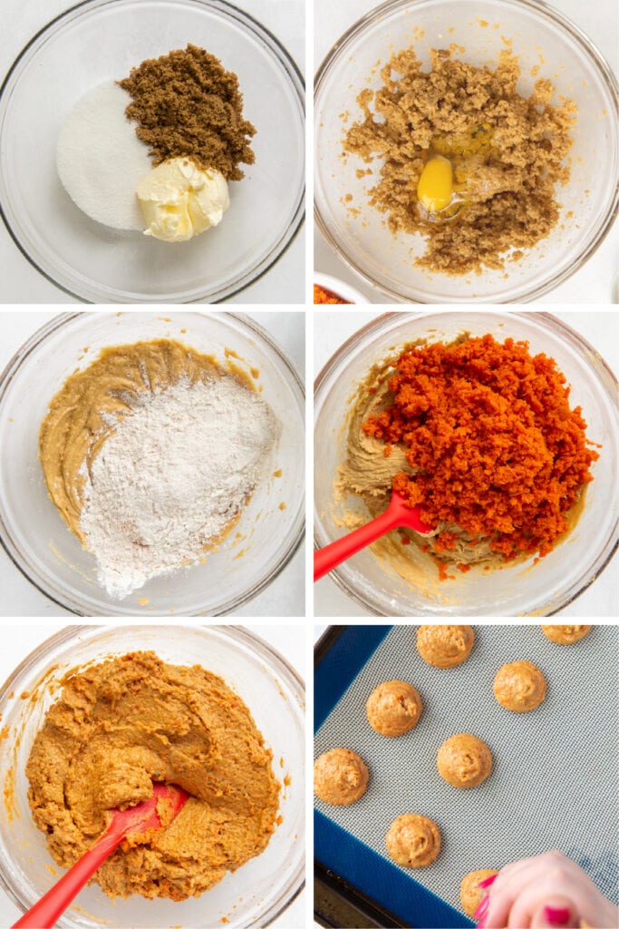 photo collage demonstrating how to make carrot cake whoopie pie dough