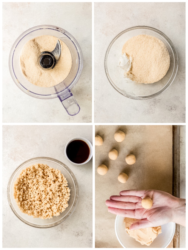 photo collage demonstrating how to make dough for tiramisu truffles