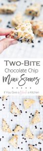 These two-bite chocolate chip mini scones are the perfect pick-me-up you can enjoy in just two bites. And they're only 70 calories! | Recipe by @haleydwilliams