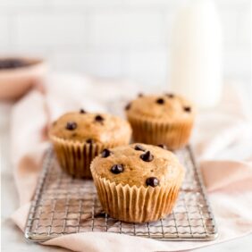 banana chocolate chip muffins on cooling rack