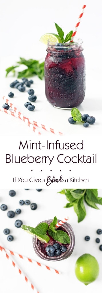 Mint-infused blueberry cocktail is refreshing, subtly sweet and gets you just the right amount of tipsy. This recipe is a must for summer! | www.ifyougiveablondeakitchen.com