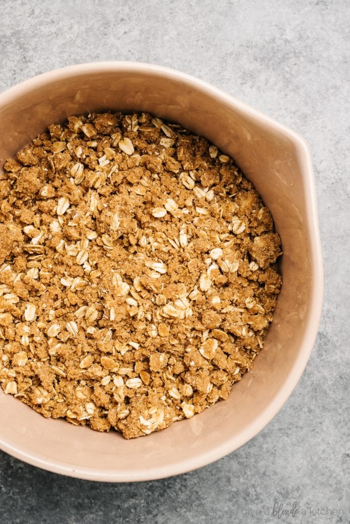 oat crumble topping in mixing bowl