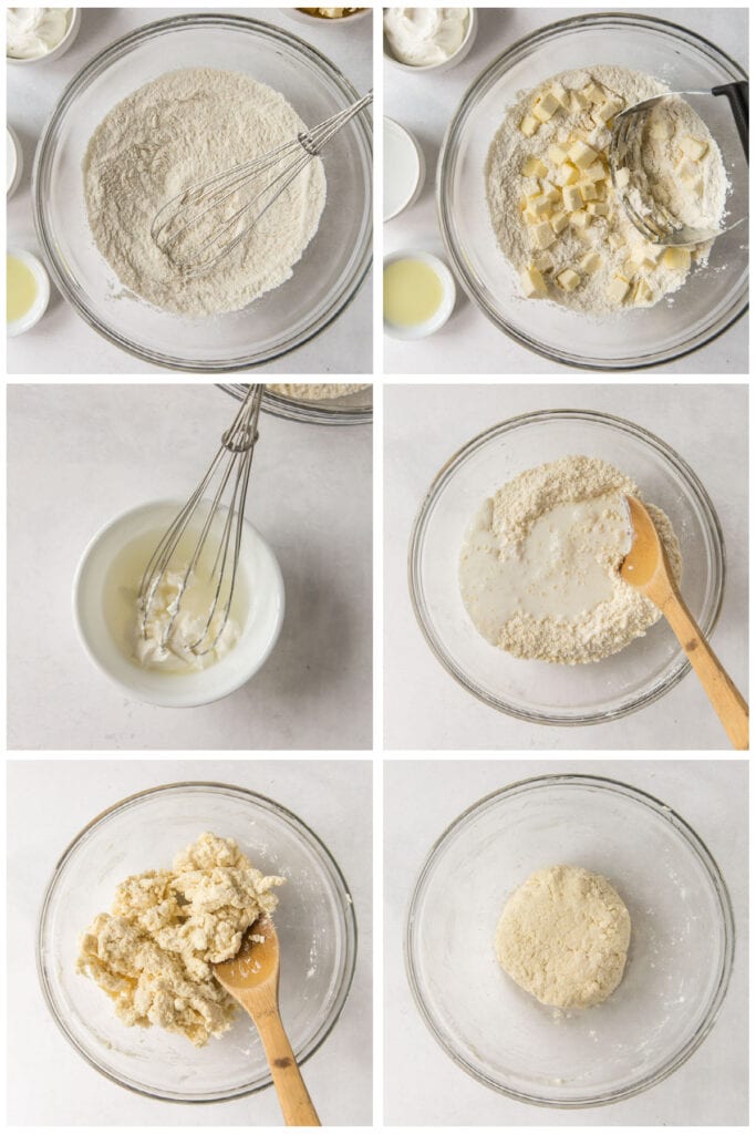 photo collage demonstrating how to make pastry dough for a galette