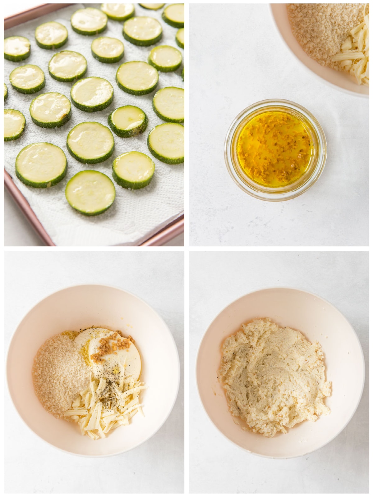 photo collage demonstrating how to make filling for zucchini galette