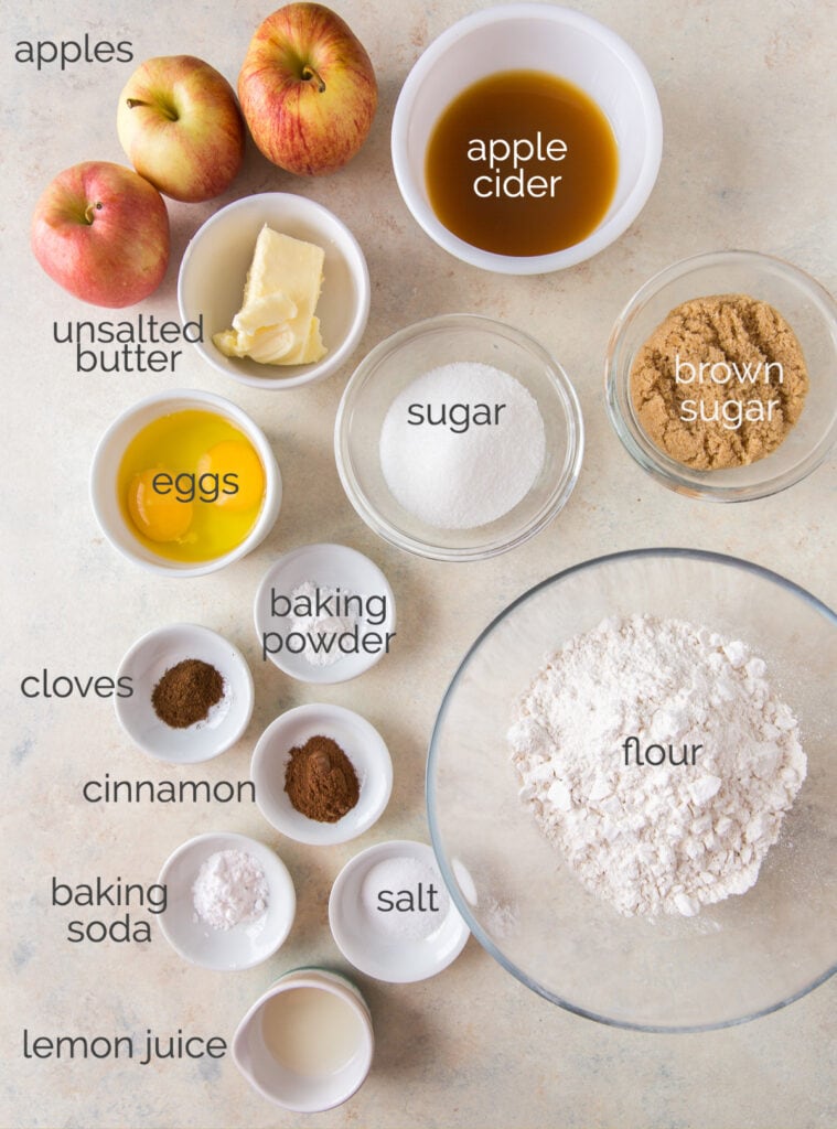 apple cider bread ingredients labeled with text