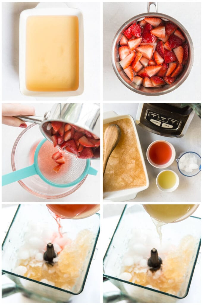 photo collage demonstrating how to make frosé