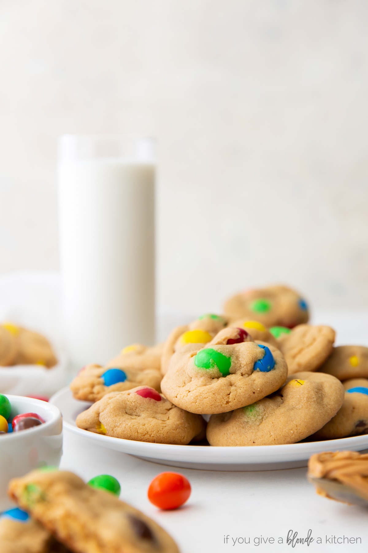 stacks of peanut m&m cookies with m&m candies