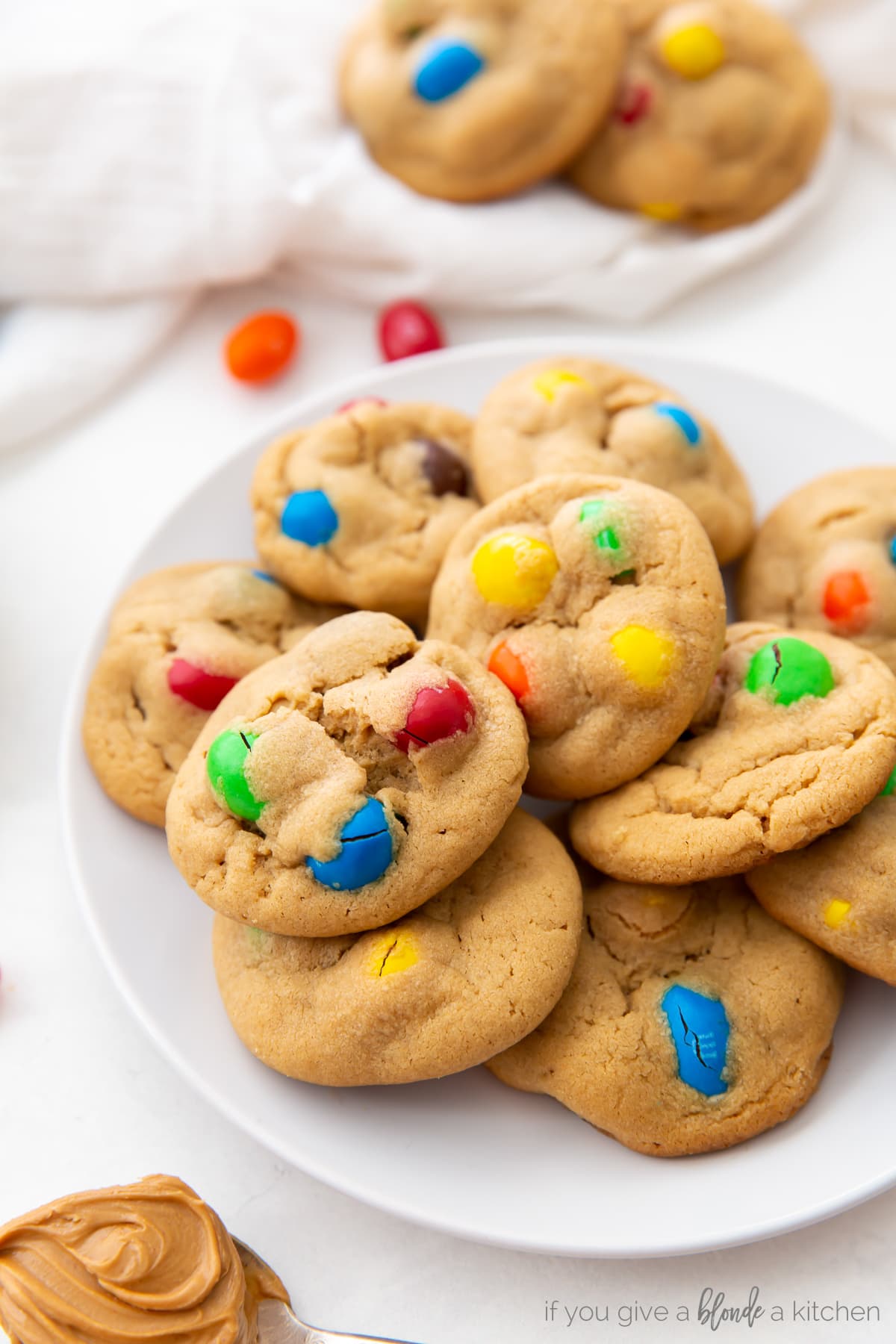 stack of three peanut m&m cookies