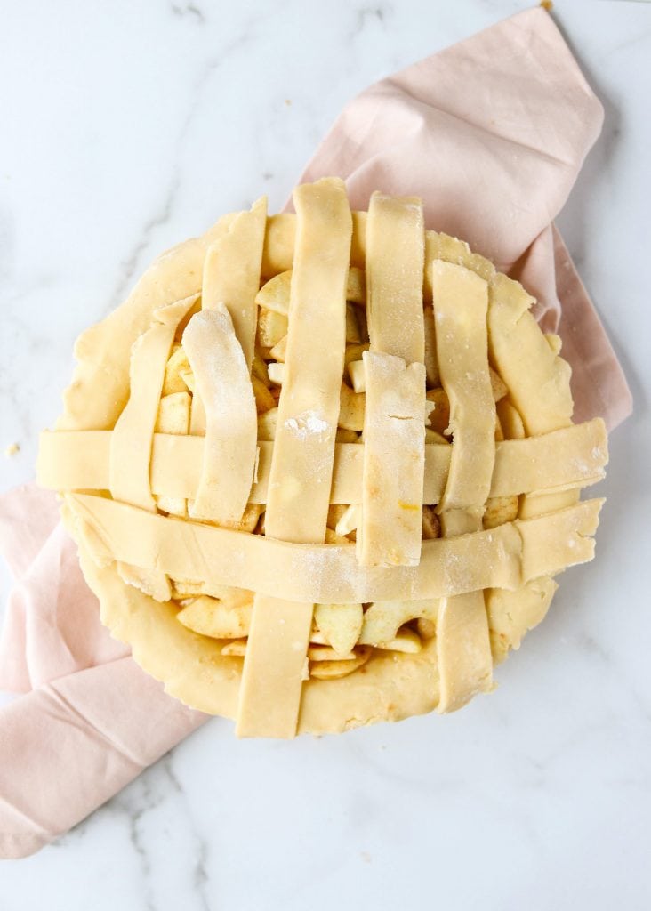pie dough strips folded back