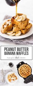 Banana peanut butter waffles are an insanely good breakfast choice. The recipe makes crisp and fluffy waffles in a Belgian waffles maker! | www.ifyougiveablondeakitchen.com