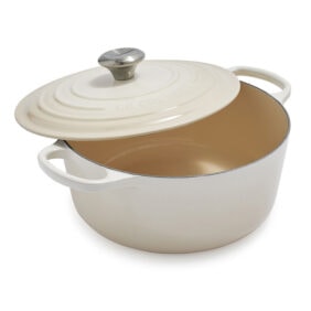 off white enameled dutch oven with lid