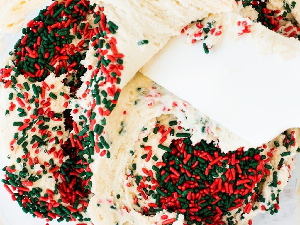 sugar cookie dough with red and green sprinkles