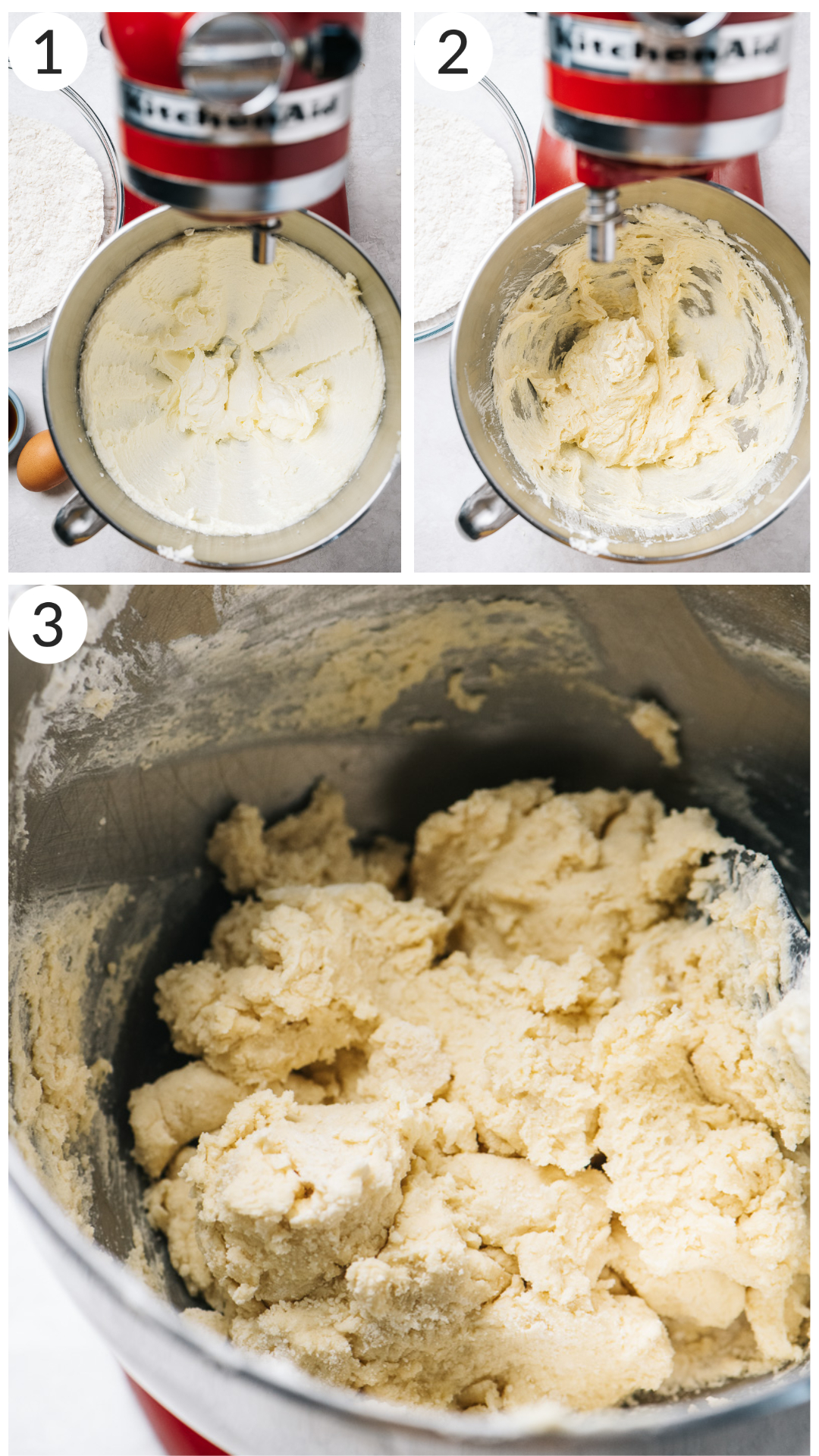 photo collage demonstrating how to make cinnamon roll cookie dough in stand mixer