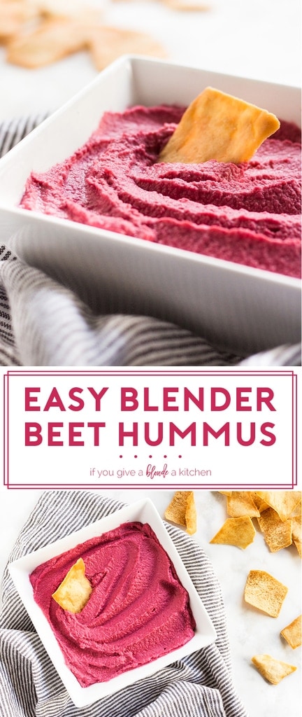 Blender beet hummus is easy to make in your @vitamix. Use this simple recipe for a healthy snack that is as tasty as it is colorful! | www.ifyougiveablondeakitchen.com