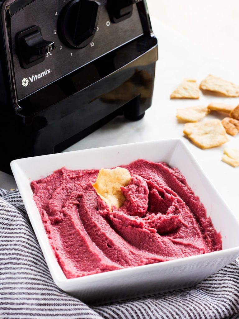 Use your Vitamix for this beet hummus recipe. It will be ready in minutes and absolutely delicious! 