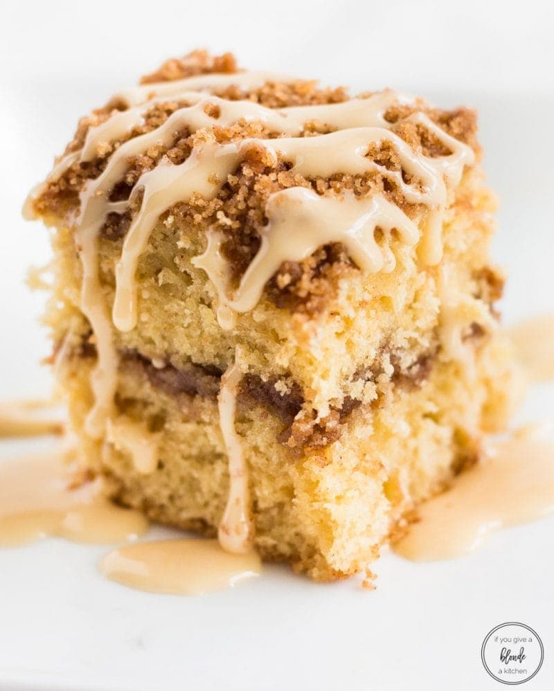 Irish cream coffee cake close up with filling and glaze