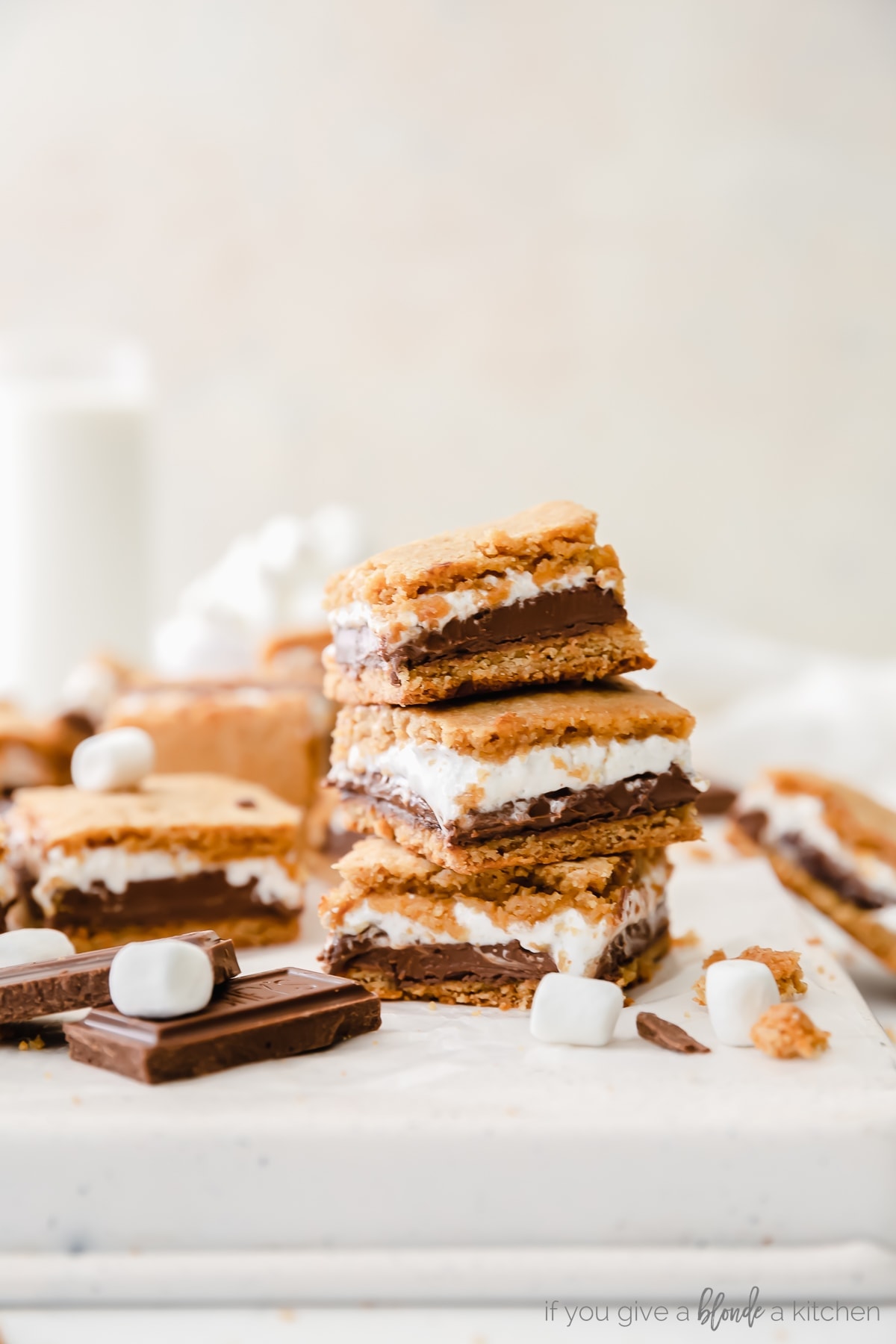 S'mores Bars Recipe one bar stacked on another