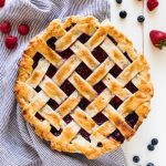 Triple berry pie lattice crust, strawberries, raspberries and blueberries