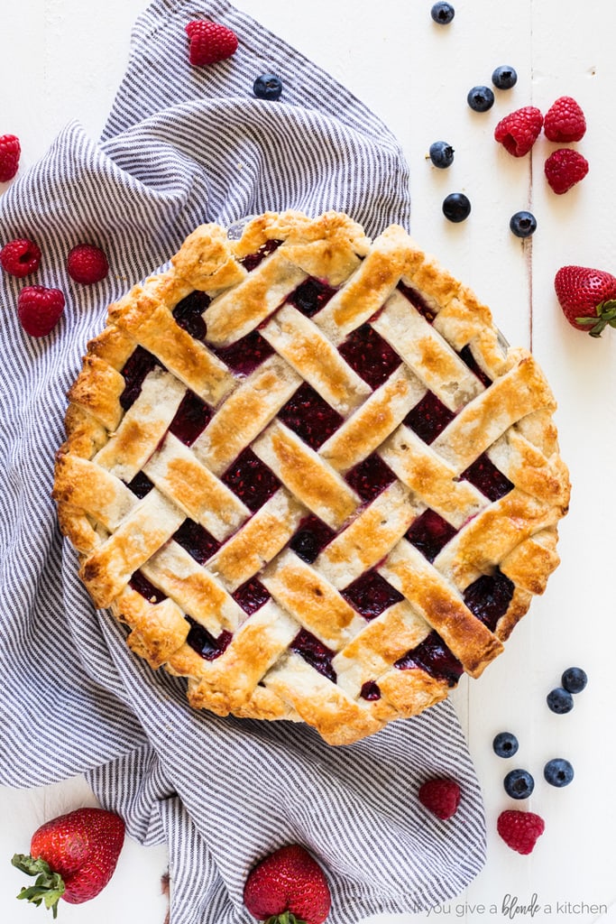 Triple berry pie lattice crust, strawberries, raspberries and blueberries