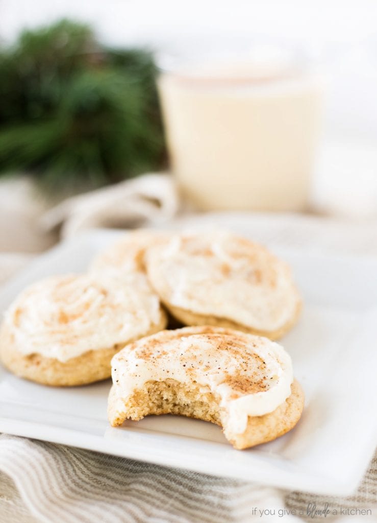 frosted eggnog cookie with bite