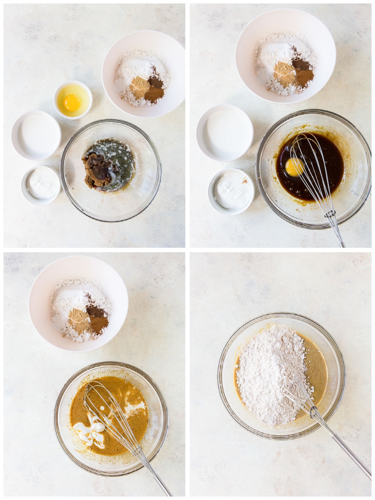 photo collage demonstrating how to make batter for gingerbread donuts