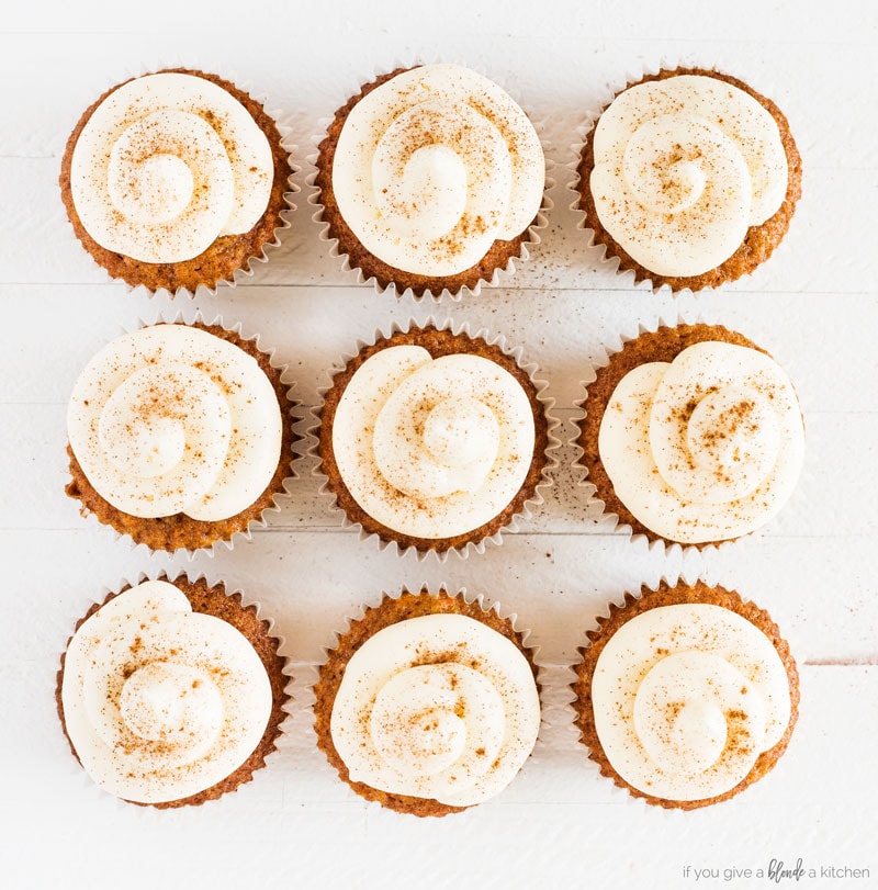 Carrot cake cupcakes with cream cheese frosting