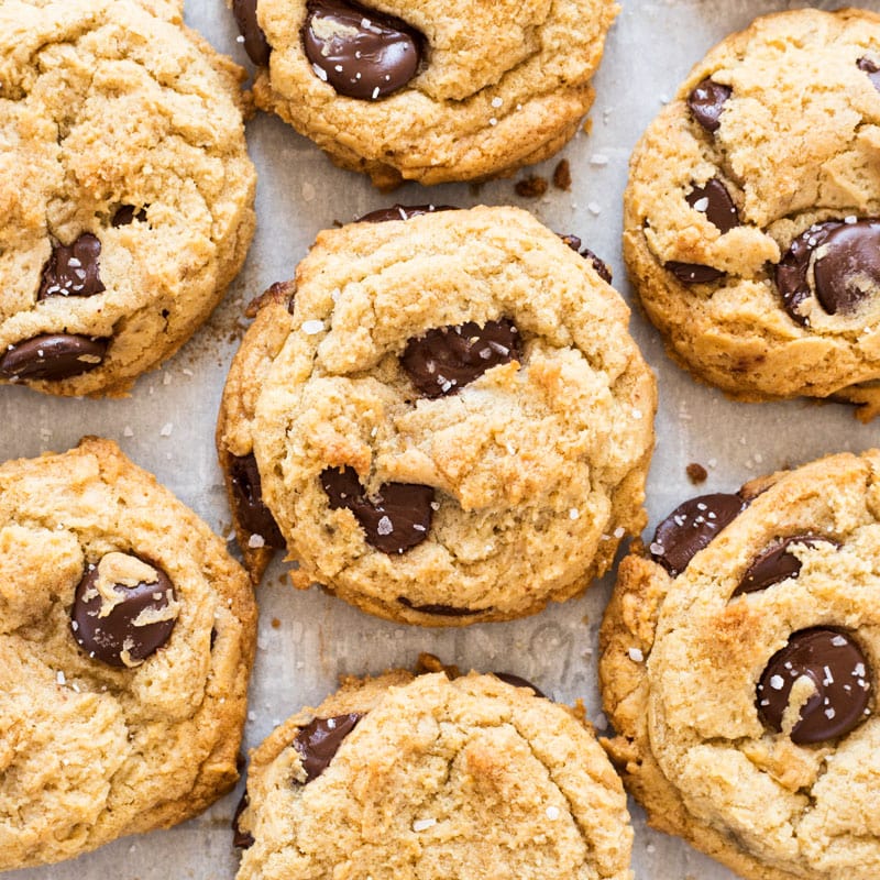 chewy chocolate chip cookies with sprinkle of sea salt
