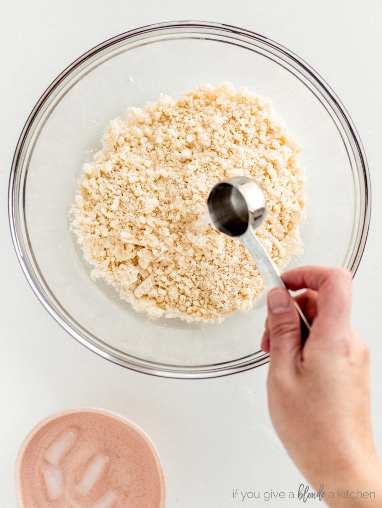 tablespoon water sprinkled in bowl of tart dough ingredients