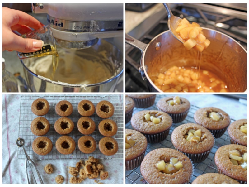 photo collage with steps to make fireball cupcakes