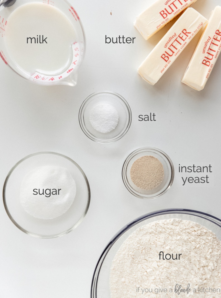 croissant ingredients in bowls labeled