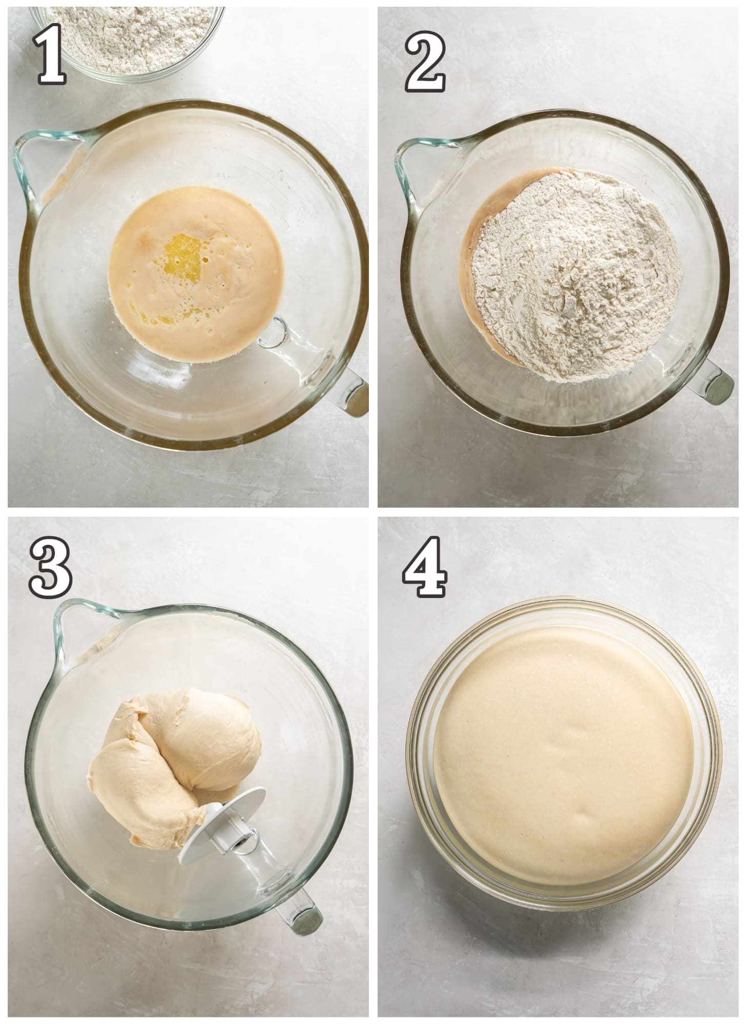 photo collage demonstrating how to make dough for homemade pretzels.