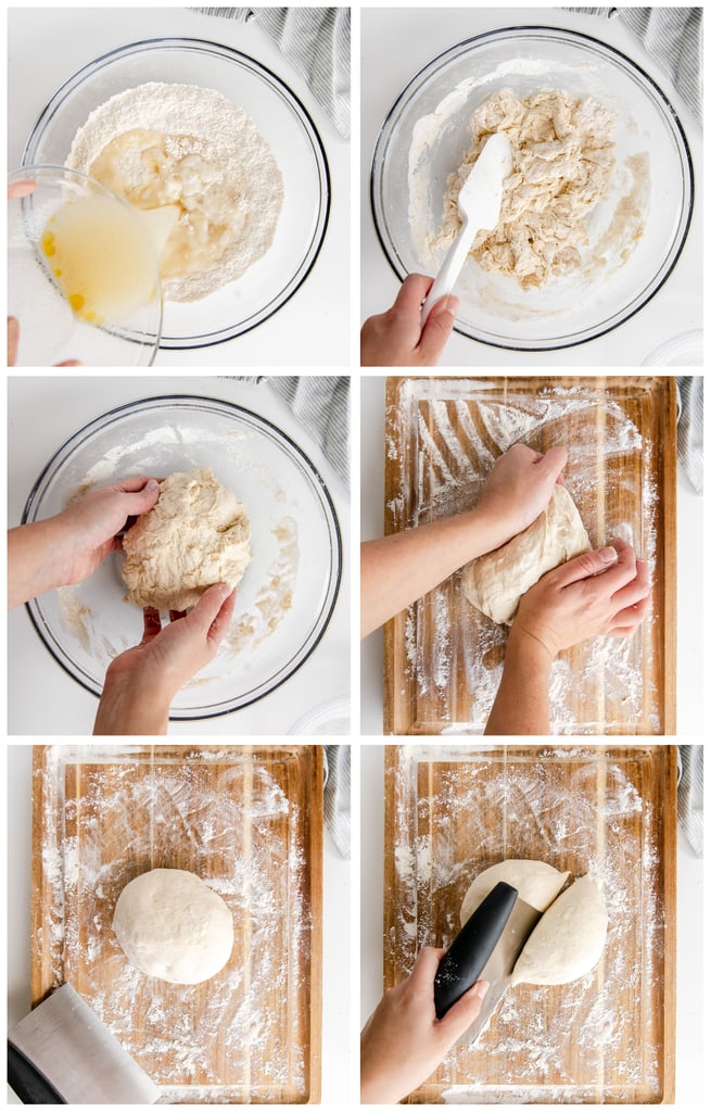 photo collage demonstrating how to make pizza dough by hand