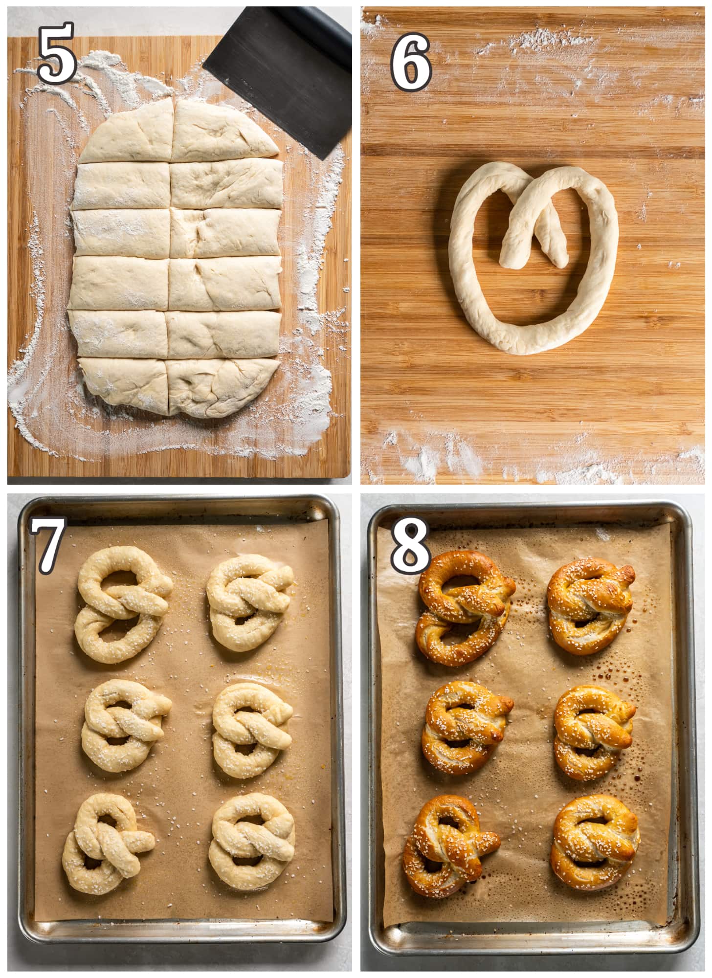 photo collage demonstrating how to shape pretzels.