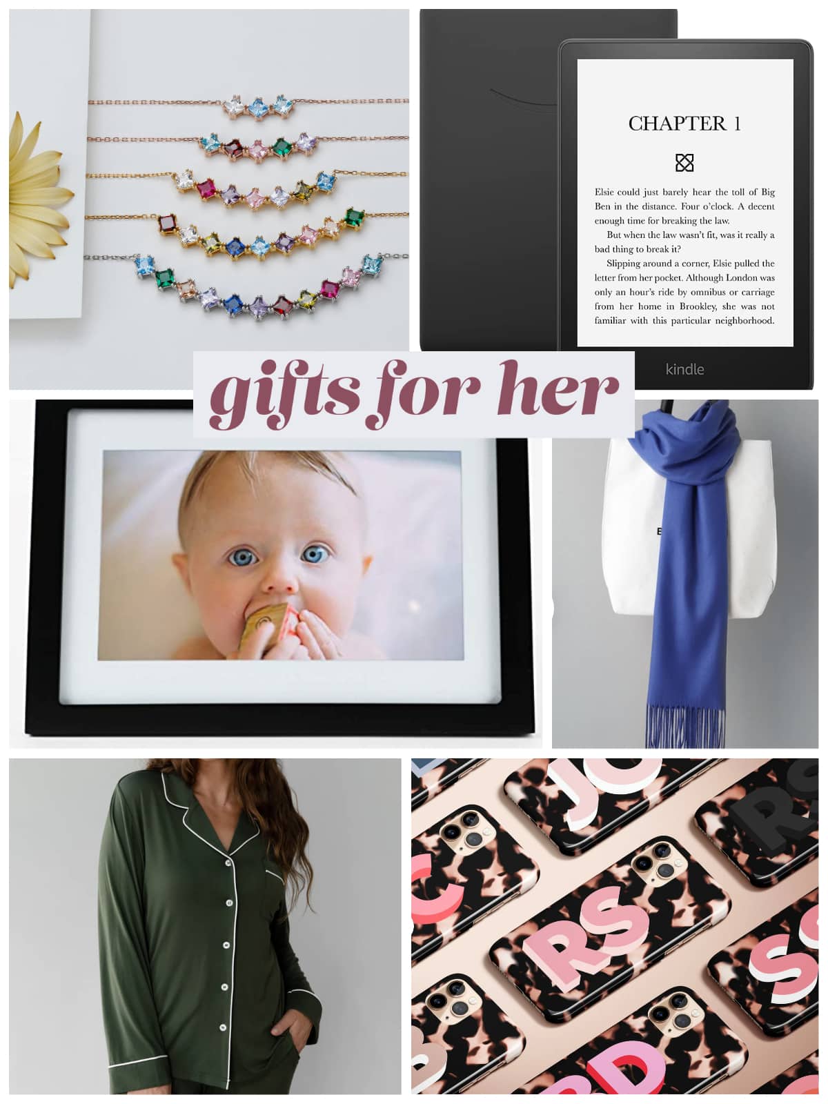 photo collage of female holiday gifts.