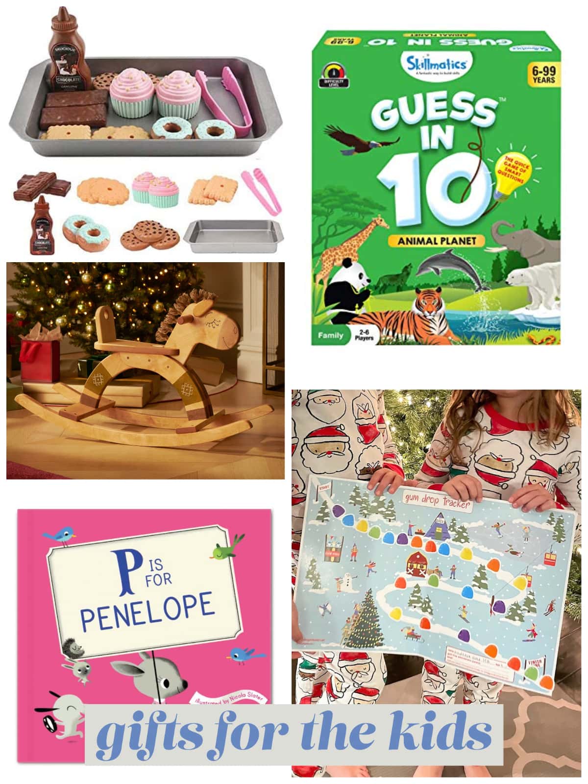photo collage of kids holiday gifts.