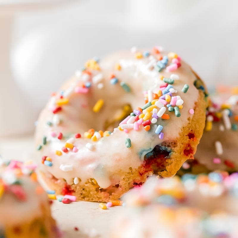 birthday funfetti donuts with icing and rainbow sprinkles
