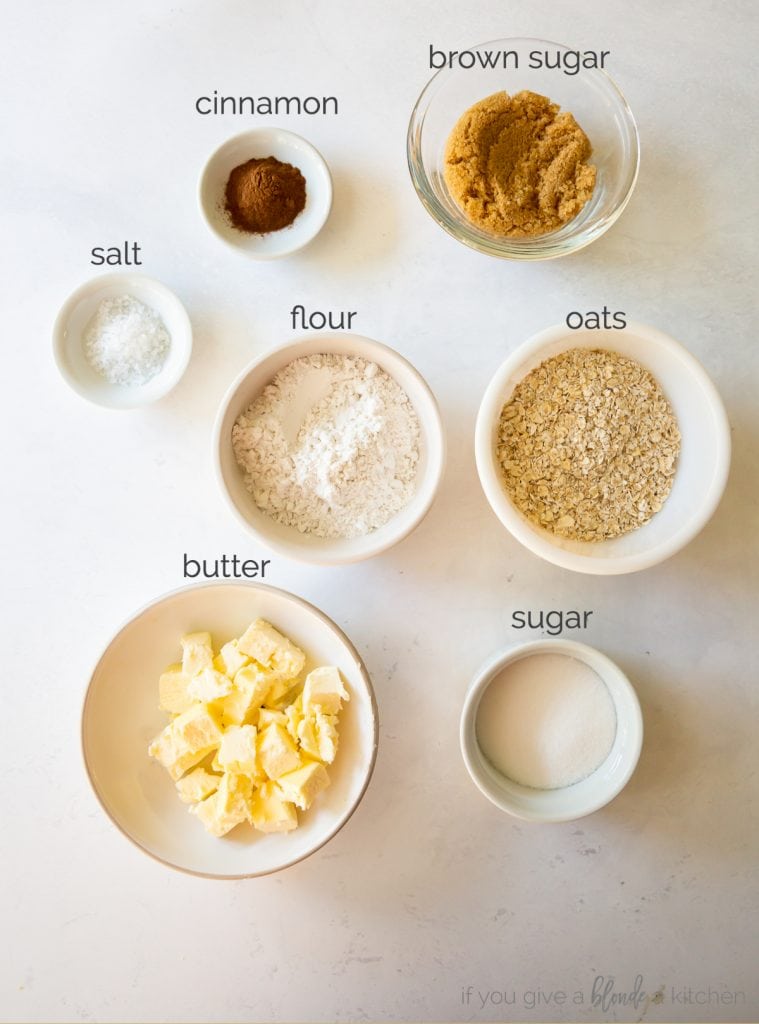 crisp toppings in bowls labeled with text.
