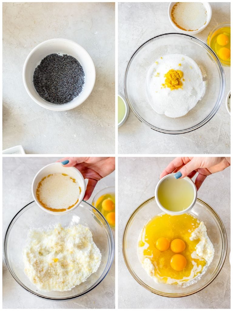 photo collage demonstrating how to make lemon poppy seed muffins
