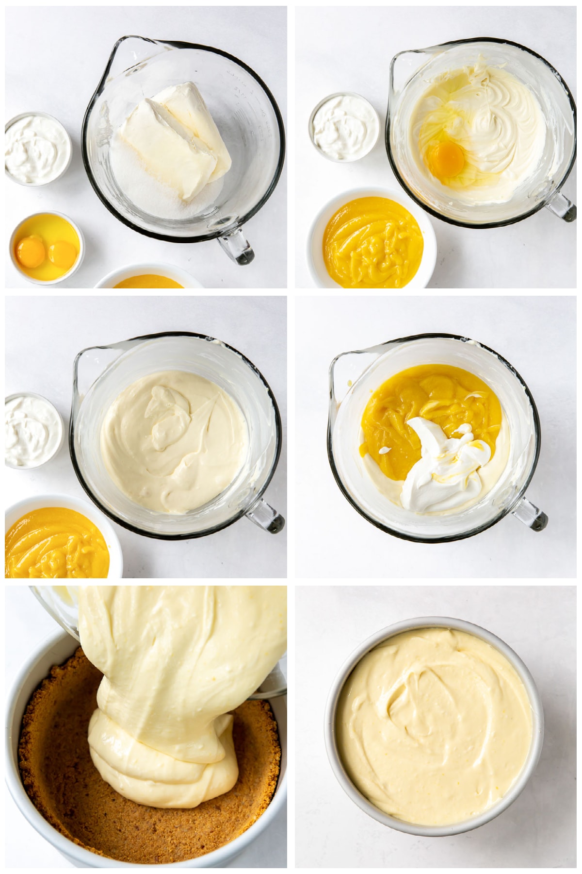 photo collage demonstrating how to make lime curd cheesecake