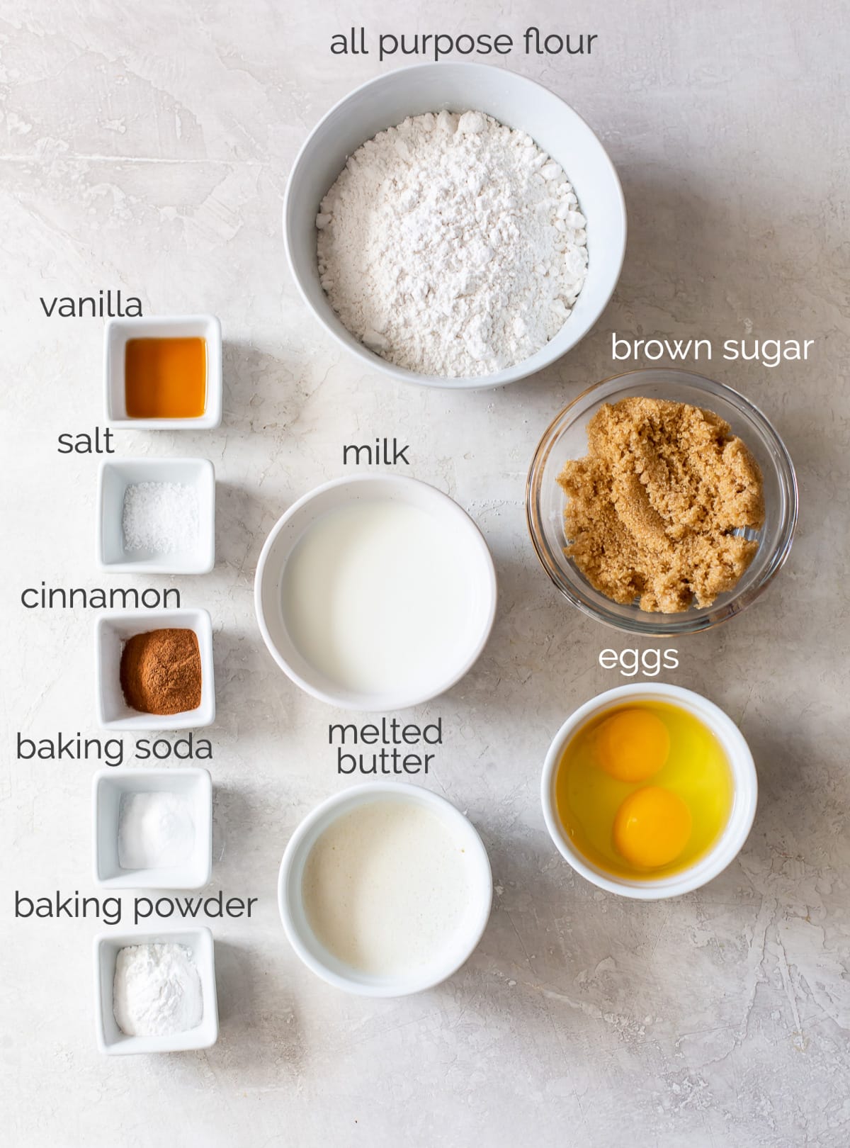 coffee cake ingredients in bowls