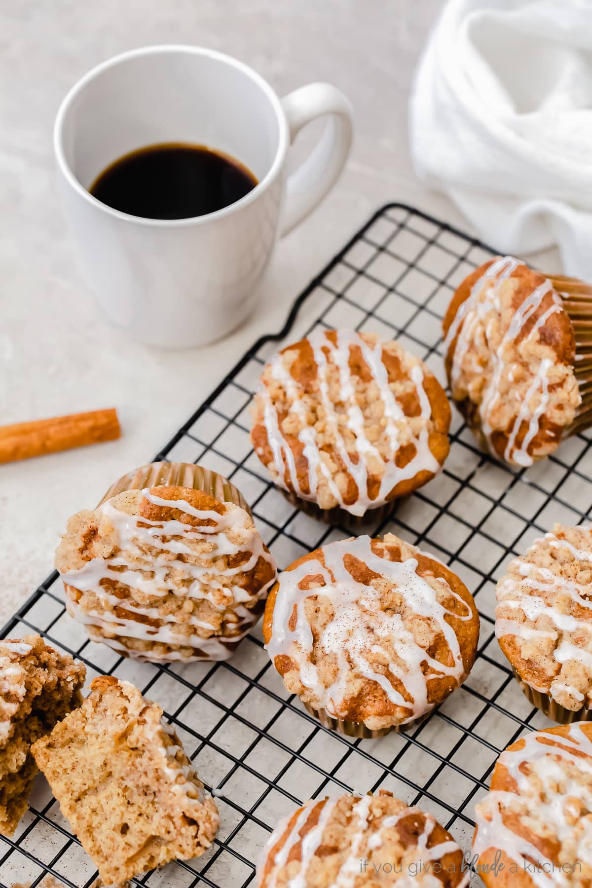 coffee cake muffins on qire cooling rack