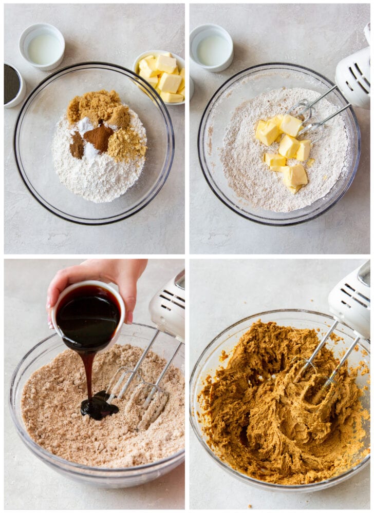 photo collage demonstrating how to make gingerbread cookie dough