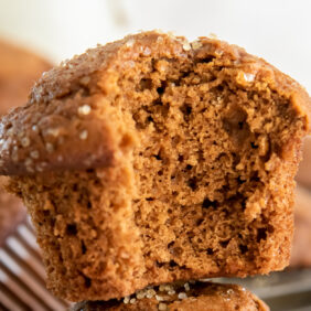 fluffy gingerbread muffin with a bite