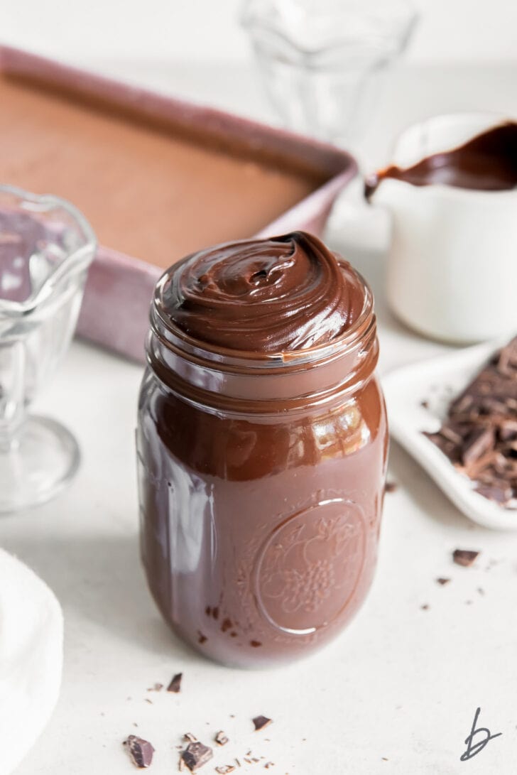 mason jar filled with hot fudge sauce